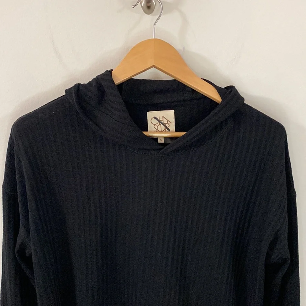 Chaser black waffle knit circle knit thermal lounge hoodie size S
